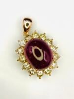 GIL Certified Yellow Gold 14K Natural Rubellite Tourmaline Cabochon Pendant - Image 16