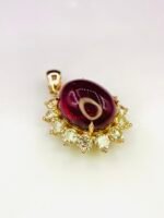GIL Certified Yellow Gold 14K Natural Rubellite Tourmaline Cabochon Pendant - Image 15
