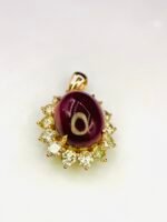 GIL Certified Yellow Gold 14K Natural Rubellite Tourmaline Cabochon Pendant - Image 14