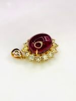 GIL Certified Yellow Gold 14K Natural Rubellite Tourmaline Cabochon Pendant - Image 13