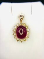 GIL Certified Yellow Gold 14K Natural Rubellite Tourmaline Cabochon Pendant - Image 11