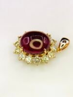 GIL Certified Yellow Gold 14K Natural Rubellite Tourmaline Cabochon Pendant - Image 10