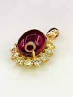 GIL Certified Yellow Gold 14K Natural Rubellite Tourmaline Cabochon Pendant - Image 9