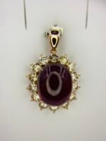 GIL Certified Yellow Gold 14K Natural Rubellite Tourmaline Cabochon Pendant - Image 8