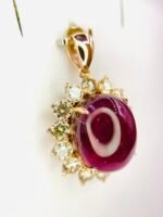 GIL Certified Yellow Gold 14K Natural Rubellite Tourmaline Cabochon Pendant - Image 7