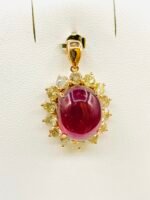 GIL Certified Yellow Gold 14K Natural Rubellite Tourmaline Cabochon Pendant - Image 6