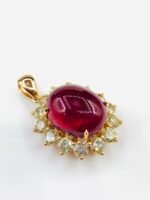 GIL Certified Yellow Gold 14K Natural Rubellite Tourmaline Cabochon Pendant - Image 4