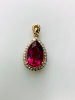 IGI Certified Yellow Gold 14K 1.18 Grams Natural Rubellite Tourmaline Gemstone Pendant - Image 2