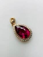 IGI Certified Yellow Gold 14K 1.18 Grams Natural Rubellite Tourmaline Gemstone Pendant - Image 3