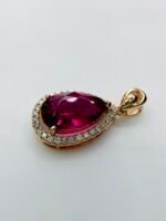 IGI Certified Yellow Gold 14K 1.18 Grams Natural Rubellite Tourmaline Gemstone Pendant - Image 4