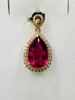 IGI Certified Yellow Gold 14K 1.18 Grams Natural Rubellite Tourmaline Gemstone Pendant - Image 6