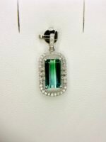 IGI Certified White Gold 14K 1.2 Grams Natural Tourmaline Gemstone Pendant