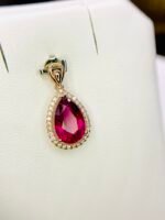 IGI Certified Yellow Gold 14K 1.18 Grams Natural Rubellite Tourmaline Gemstone Pendant - Image 9