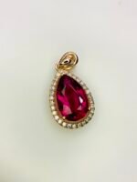 IGI Certified Yellow Gold 14K 1.18 Grams Natural Rubellite Tourmaline Gemstone Pendant - Image 10
