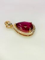 IGI Certified Yellow Gold 14K 1.18 Grams Natural Rubellite Tourmaline Gemstone Pendant - Image 11