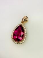 IGI Certified Yellow Gold 14K 1.18 Grams Natural Rubellite Tourmaline Gemstone Pendant - Image 14
