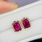 IGI Certified Yellow Gold 14K 1.73 Grams Natural Rubellite Tourmaline Gemstone Earrings