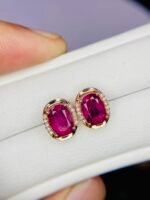 IGI Certified Yellow Gold 14K 1.73 Grams Natural Rubellite Tourmaline Gemstone Earrings