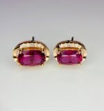 IGI Certified Yellow Gold 14K 1.73 Grams Natural Rubellite Tourmaline Gemstone Earrings - Image 3