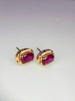 IGI Certified Yellow Gold 14K 1.73 Grams Natural Rubellite Tourmaline Gemstone Earrings - Image 4