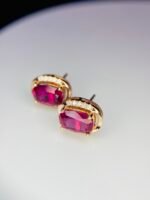 IGI Certified Yellow Gold 14K 1.73 Grams Natural Rubellite Tourmaline Gemstone Earrings - Image 5