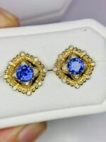 IGI Certified Yellow Gold 14K 3.05 Grams Natural Tanzanite Gemstone Earrings