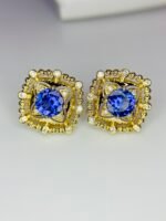 IGI Certified Yellow Gold 14K 3.05 Grams Natural Tanzanite Gemstone Earrings - Image 3