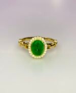 GIL Certified Yellow Gold 14K 2.56 Grams Natural Emerald Cabochon Rings