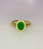 GIL Certified Yellow Gold 14K 2.56 Grams Natural Emerald Cabochon Rings - Image 3