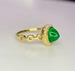 GIL Certified Yellow Gold 14K 2.56 Grams Natural Emerald Cabochon Rings - Image 4