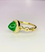 GIL Certified Yellow Gold 14K 2.56 Grams Natural Emerald Cabochon Rings - Image 5