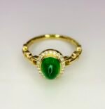 GIL Certified Yellow Gold 14K 2.56 Grams Natural Emerald Cabochon Rings - Image 8
