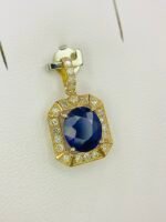GIL Certified Yellow Gold 14K 1.64 Gram Natural Sapphire Gemstone Pendant - Image 9