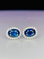 GIL Certified White Gold 14K 1.52 Gram Natural Sapphire Gemstone Earrings