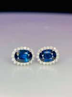 GIL Certified White Gold 14K 1.52 Gram Natural Sapphire Gemstone Earrings - Image 3