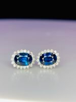 GIL Certified White Gold 14K 1.52 Gram Natural Sapphire Gemstone Earrings - Image 4