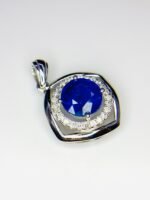 GIL Certified White Gold 14K 1.87 Gram Natural Sapphire Gemstone Pendant - Image 3