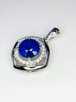 GIL Certified White Gold 14K 1.87 Gram Natural Sapphire Gemstone Pendant - Image 4