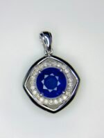 GIL Certified White Gold 14K 1.87 Gram Natural Sapphire Gemstone Pendant