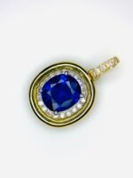 GIL Certified Yellow Gold 14K 1.45 Gram Natural Sapphire Gemstone Pendant - Image 4