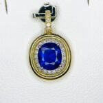 GIL Certified Yellow Gold 14K 1.45 Gram Natural Sapphire Gemstone Pendant