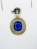 GIL Certified Yellow Gold 14K 1.45 Gram Natural Sapphire Gemstone Pendant