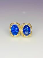 GIL Certified Yellow Gold 14K 1.73 Gram Natural Sapphire Gemstone Earrings - Image 2