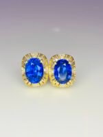 GIL Certified Yellow Gold 14K 1.73 Gram Natural Sapphire Gemstone Earrings - Image 3