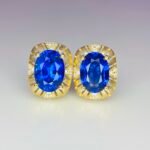 GIL Certified Yellow Gold 14K 1.73 Gram Natural Sapphire Gemstone Earrings