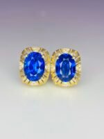 GIL Certified Yellow Gold 14K 1.73 Gram Natural Sapphire Gemstone Earrings