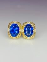 GIL Certified Yellow Gold 14K 1.73 Gram Natural Sapphire Gemstone Earrings - Image 5