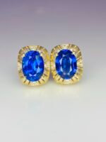GIL Certified Yellow Gold 14K 1.73 Gram Natural Sapphire Gemstone Earrings - Image 6