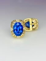 GIL Certified Yellow Gold 14K 1.73 Gram Natural Sapphire Gemstone Earrings - Image 7