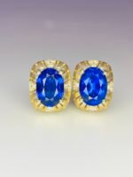 GIL Certified Yellow Gold 14K 1.73 Gram Natural Sapphire Gemstone Earrings - Image 11